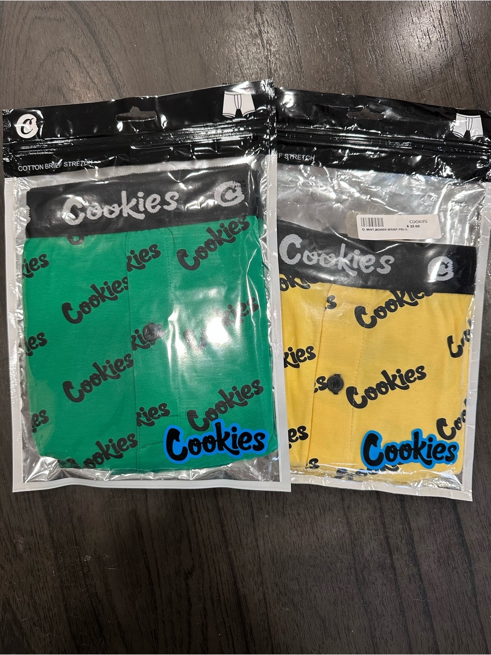 Cookies Men’s Cotton Stretch Logo Boxer Briefs 2-Pack Green/Yellow/Black M